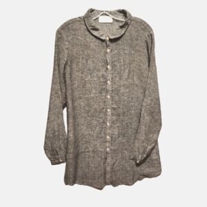 NWOT CP Shades Calypso 100% linen grey long sleeve tunic button-up shirt size S